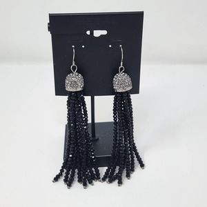 Kohls Metal Brand Black Rhinestone Tassel Dangle Drop Earrings Statement Long